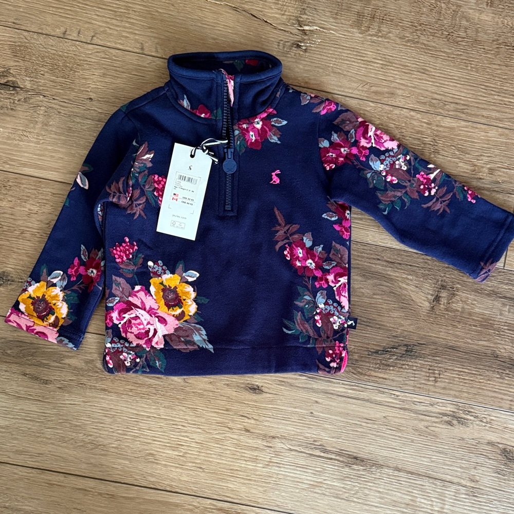 Joules Floral Quarter-Zip Pullover - Size 1Y